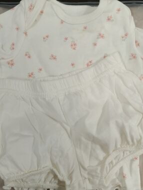 White Baby Floral Bodysuit & Bloomers Set. Bundle of 4 Pcs